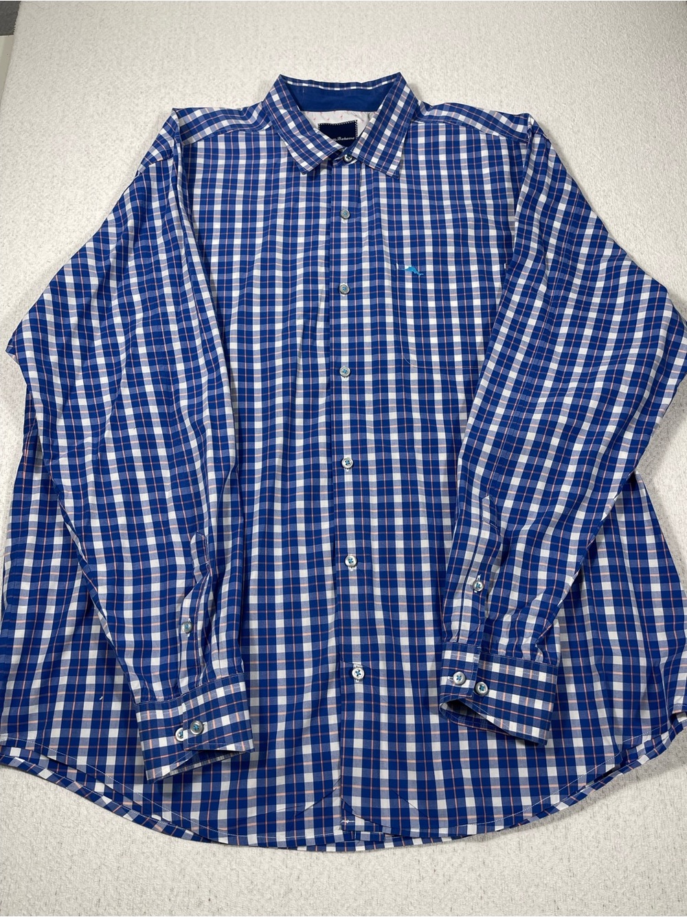 Tommy Bahama Button Up Shirt Mens XLT Blue Plaid Pima Cotton. SKU#0410